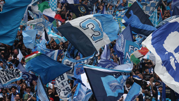 Napoli fans pictured at the Stadio Diego Armando Maradona during their team's 1-1 draw with Salernitana in April 2023
